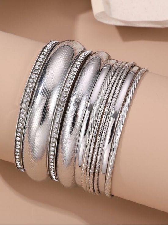 Jewelry - Silver Tone Multi-Stack Bangle Bracelet Set - Women's Jewelry
